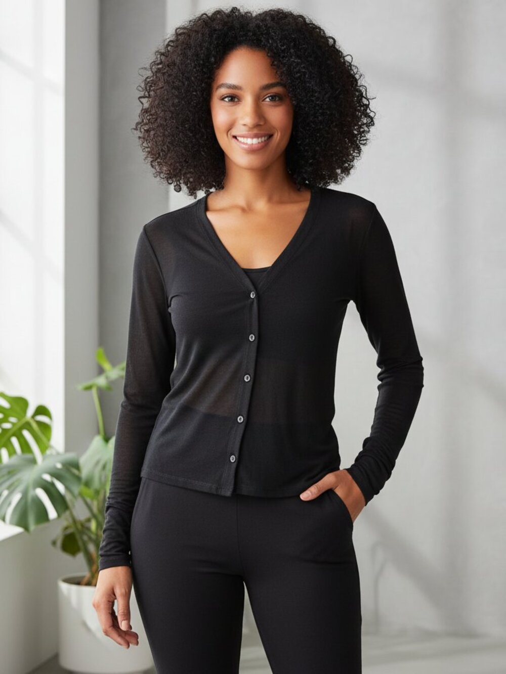 SKIMS Sheer Modal Cardigan Onyx Black Medium Lightweight Layer As-Is